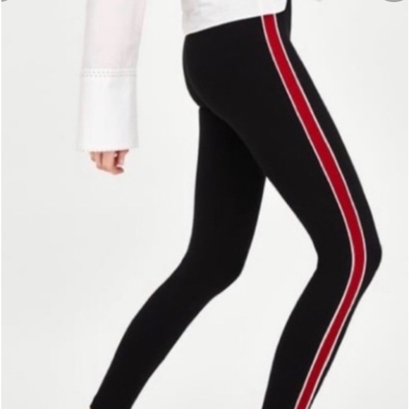 H&M black skinny pants Leggings red white stripe excellent condition Large - Picture 3 of 8